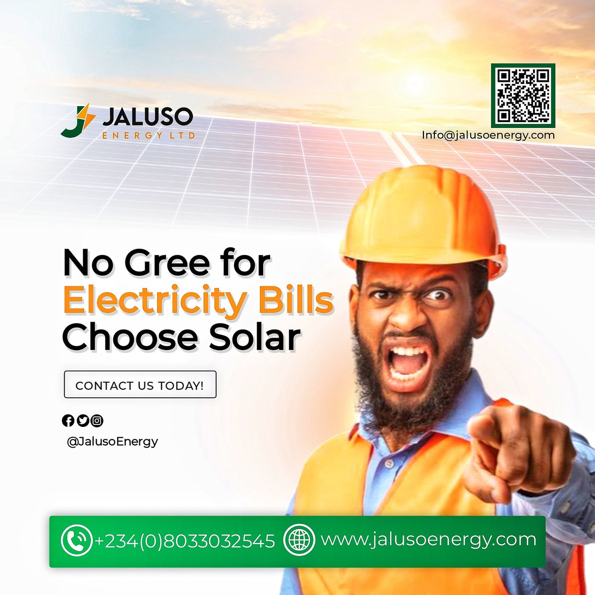 2024’s the year to go solar! 
☀ Say goodbye to expensive energy bills and hello  to a brighter future with clean, sustainable power.
☀ Visit our website jalusoenergy.com to explore our range of packages.#solarenergy #Nogreeforanybody2024 #jalusoenergy #Nogreeforanybody