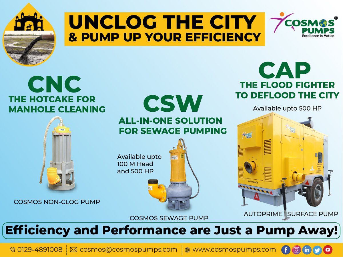 CosmosPumps's tweet image. Top-tier Metlen excellence through our CNC hotcake designed for efficient manhole cleaning, CSW all-in-one solution for sewage pumping, and the CAP flood fighter to combat city flooding. 
#cosmospumps #dewateringsolutions #sewagewastewatertreatment #dewatering #dewateringpumps