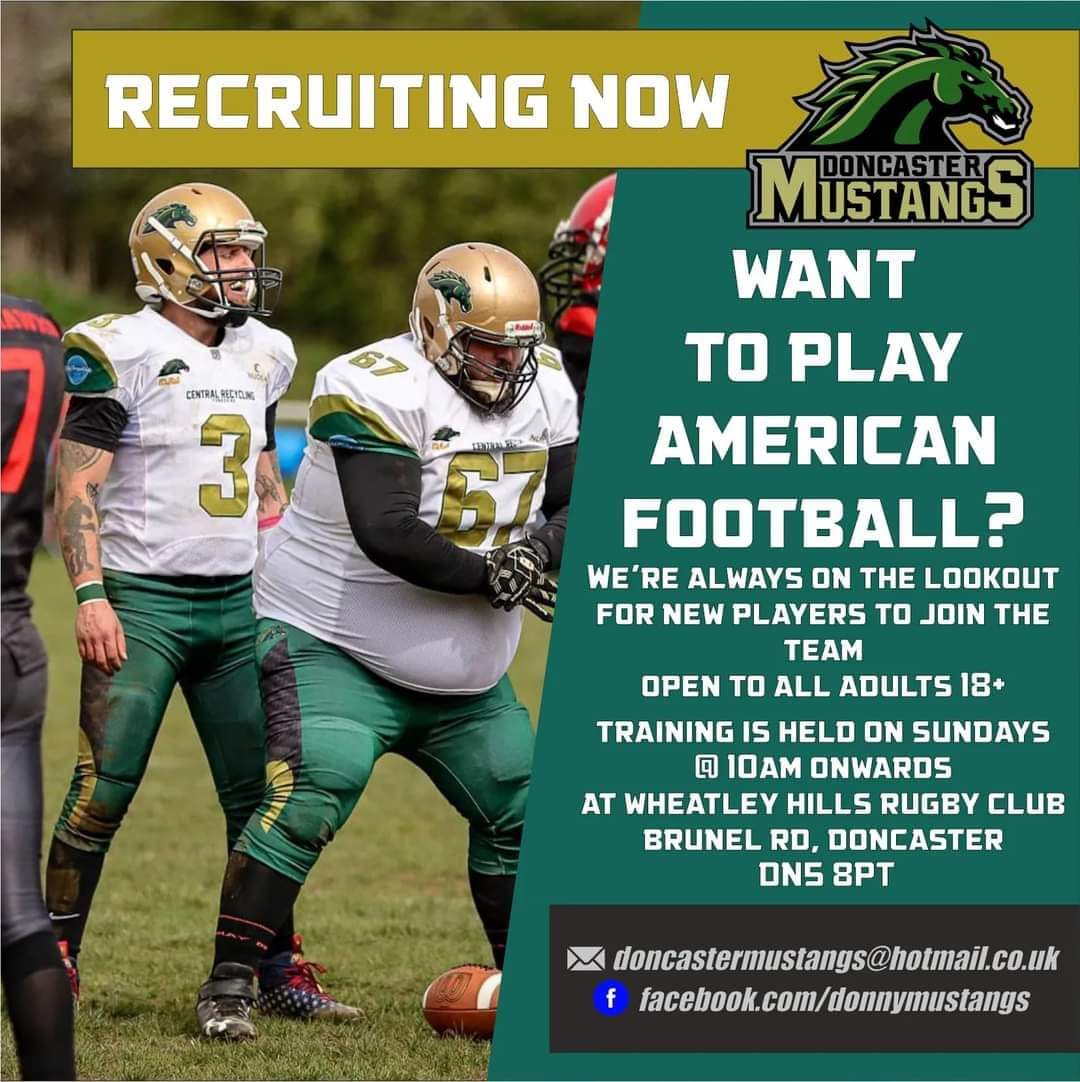 Donnymustangs's tweet photo. We never stop recruiting.

Big or small, there's an American Football position for everyone.

We train every Sunday at @WheatleyHillsRU from 10am.

If you love American Football and want to try out, please get in touch. https://t.co/62K2k6sUfY