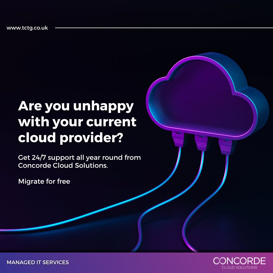 ConcordeCloud's tweet photo. Is your current cloud provider letting you down?

We provide a range of hybrid cloud solutions, designed to improve your cloud performance while still being cost-effective.

Get in touch with Concorde today.
https://t.co/bUYPcNgIzi
03331 300600

#cloudsolutions #managedservices https://t.co/Ue8KU0jNs8