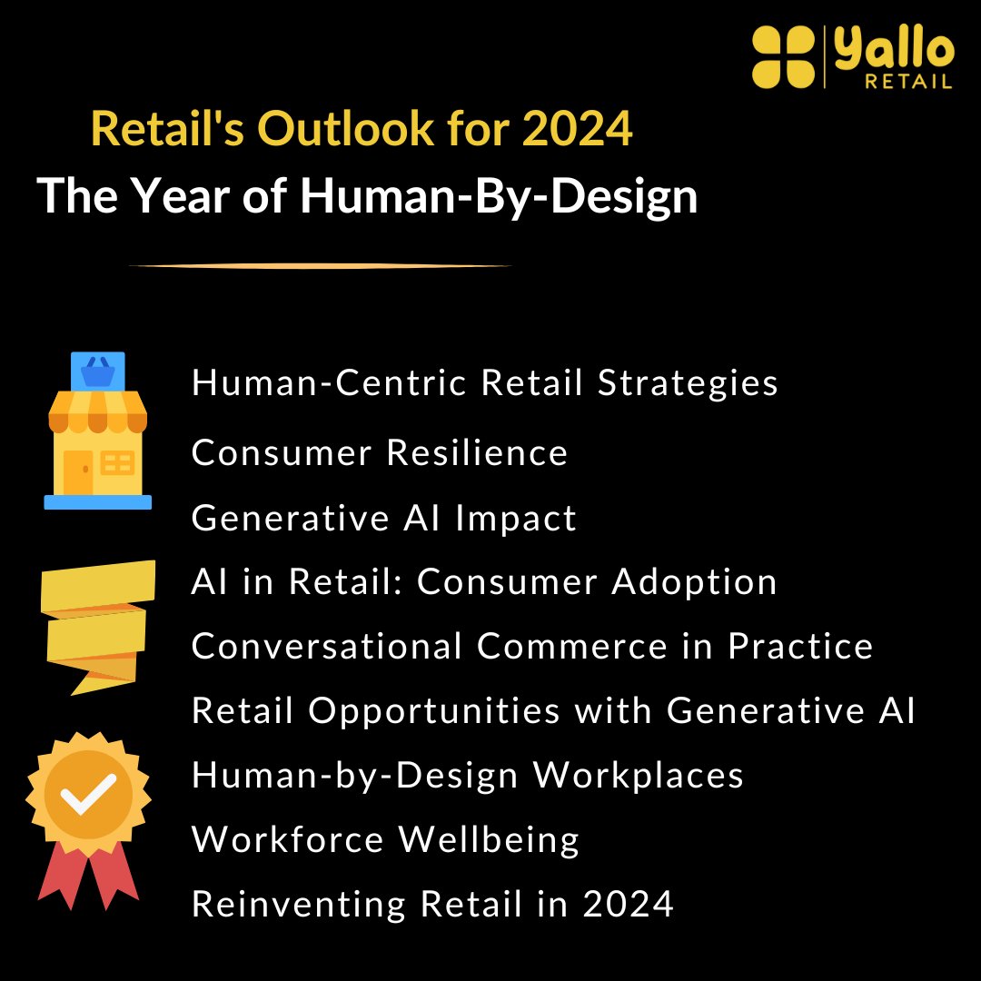 yallogroup's tweet image. Embracing the Human Touch in Retail 2024 ✨

🌐 #RetailOutlook2024 #HumanByDesign #GenerativeAI