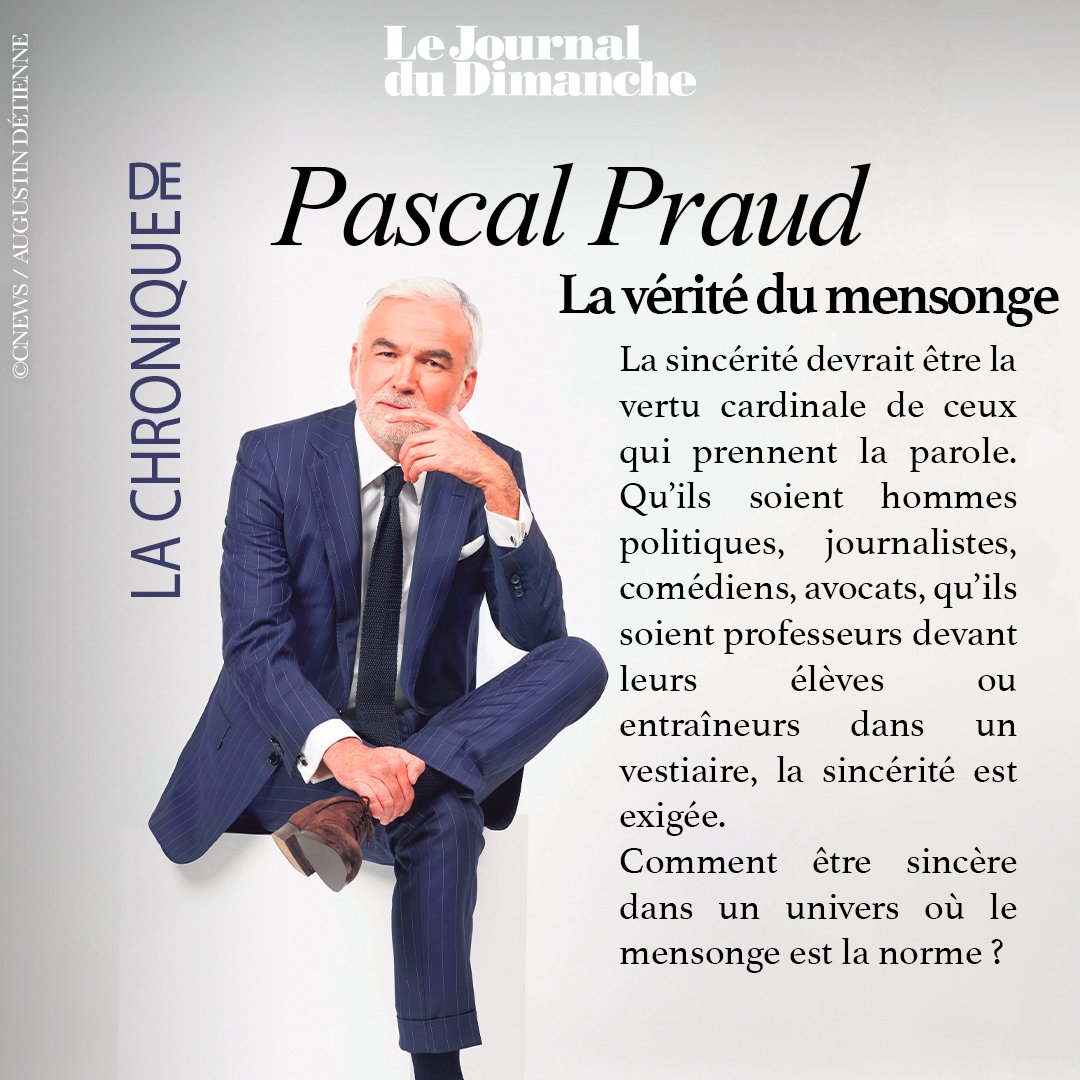 leJDD's tweet photo. .@PascalPraud : "La vérité du mensonge"

Qui ment ? Qui triche ? Pour notre chroniqueur, la sincérité devrait être la vertu cardinale de ceux qui prennent la parole.

🔗 Chronique JDD : https://t.co/LxhZexXffq https://t.co/ehW7bUBx31