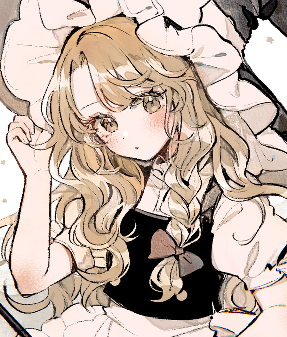 「blonde hair hand on headwear」 illustration images(Latest)