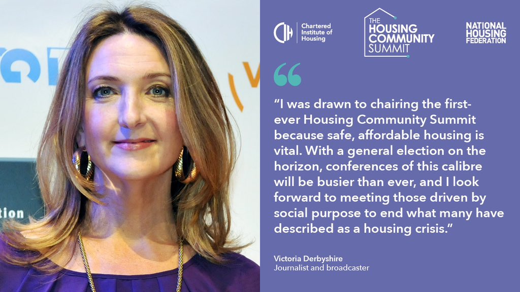 Esteemed journalist and broadcaster Victoria Derbyshire <a href="/vicderbyshire/">Victoria Derbyshire</a> will be chairing the very first #HousingCommunitySummit, coming up on 9-10 September.
 
You can book or register your interest to join us now! ➡️ housingcommunitysummit.co.uk