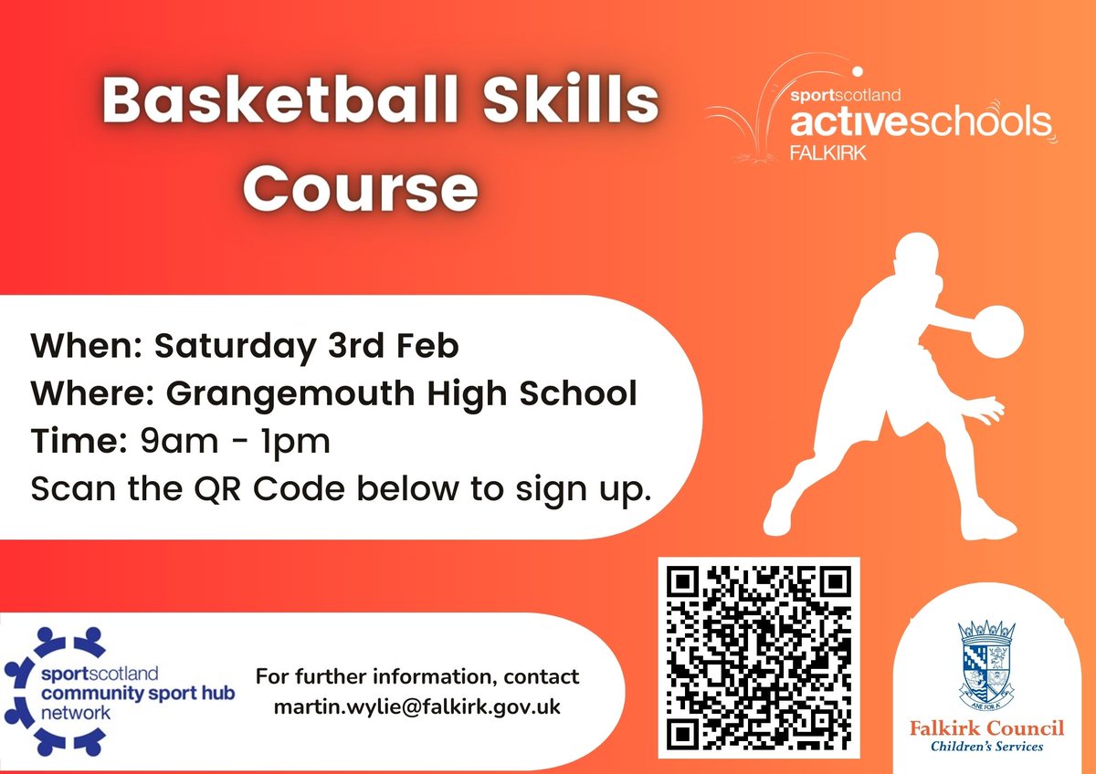 Still spaces available for our Basketball Skills Course!

Please see below the details👇

To sign up wither scan the QR code or click on link.