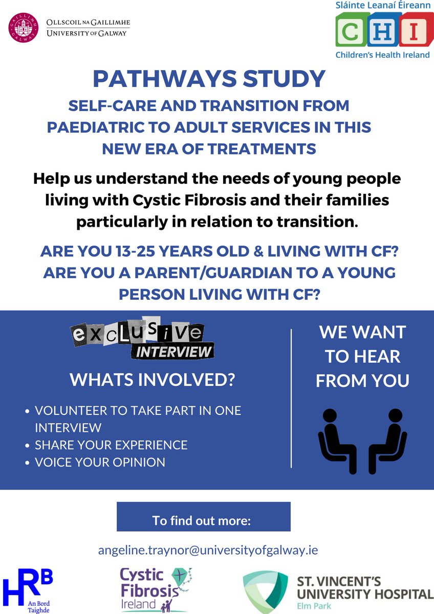Pathways Project (@pathways_pwcf) on Twitter photo We have started recruiting! Congratulations to the Pathways Team <a href="/CHIatCrumlin/">CHI at Crumlin</a> @Galway_Psychol <a href="/cf_ireland/">CF Ireland</a> <a href="/caroline_heary/">Dr. Caroline Heary</a> We're delighted to already have young people & parents signing up to interview and share their experience #selfmanagement #transitionreadiness We have started recruiting! Congratulations to the Pathways Team <a href="/CHIatCrumlin/">CHI at Crumlin</a> @Galway_Psychol <a href="/cf_ireland/">CF Ireland</a> <a href="/caroline_heary/">Dr. Caroline Heary</a> We're delighted to already have young people & parents signing up to interview and share their experience #selfmanagement #transitionreadiness