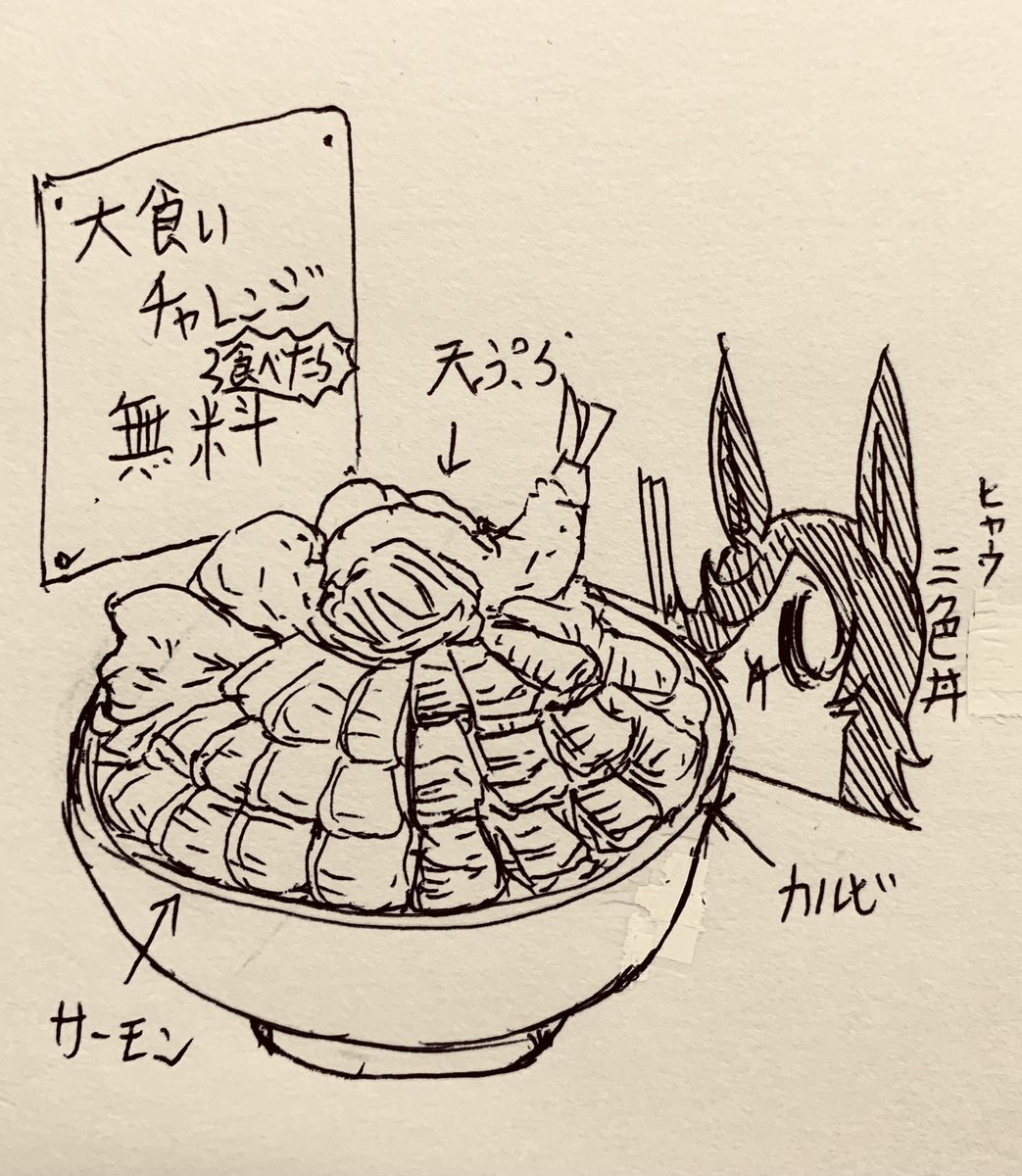 お昼の三色丼が美味しかった半ライス(大食いチャレンジだと気づいてない) 