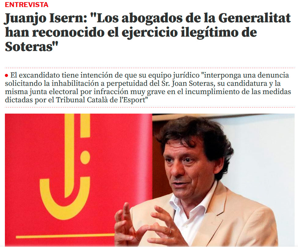 JuanjoIsernFCF's tweet photo. 🔴 Mundo Deportivo 🗞️ Juanjo Isern: ""Los abogados de la Generalitat han reconocido el ejercicio ilegítimo de Soteras"
📄 Podeu llegir l'entrevista sencera a: https://t.co/lb70W9Ns6f
#futbolcat #futsalcat https://t.co/yU7L7DdeKp