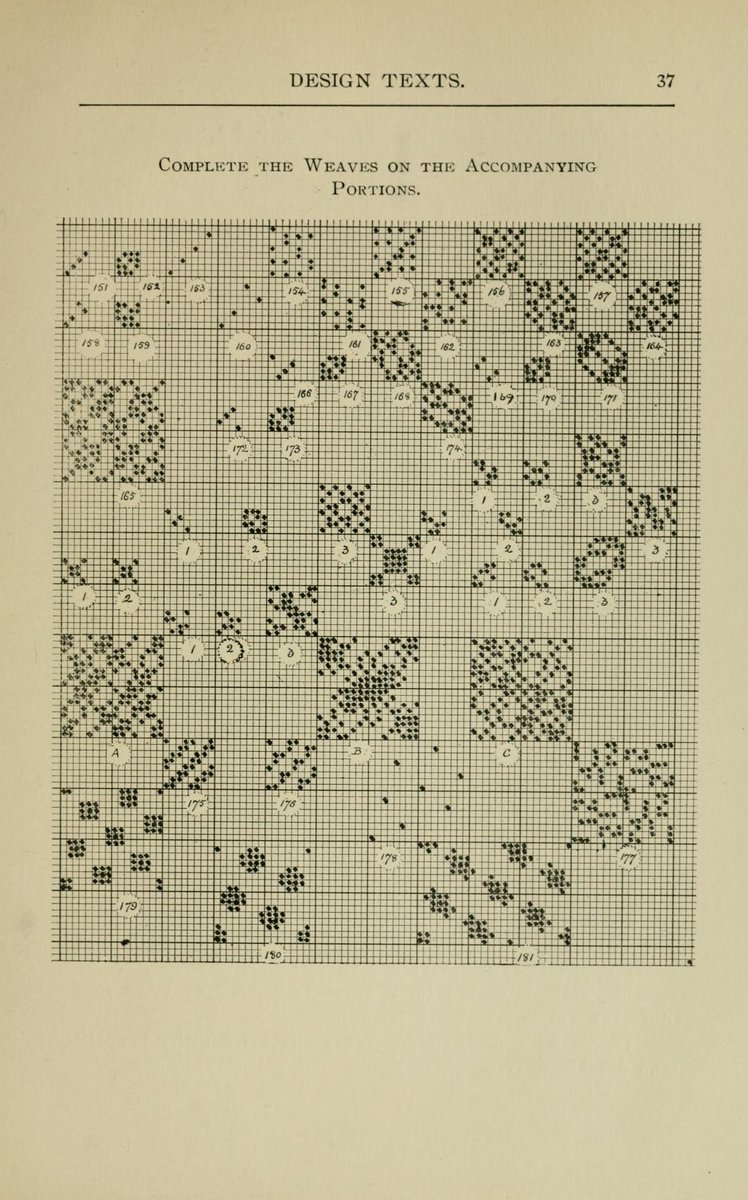 Not instructions for a game of recursive chess, or an outbreak of Cellular Automata, but weave patterns for textile designs in Design Texts - Fenwick Umpleby [1910] → archive.org/details/design…