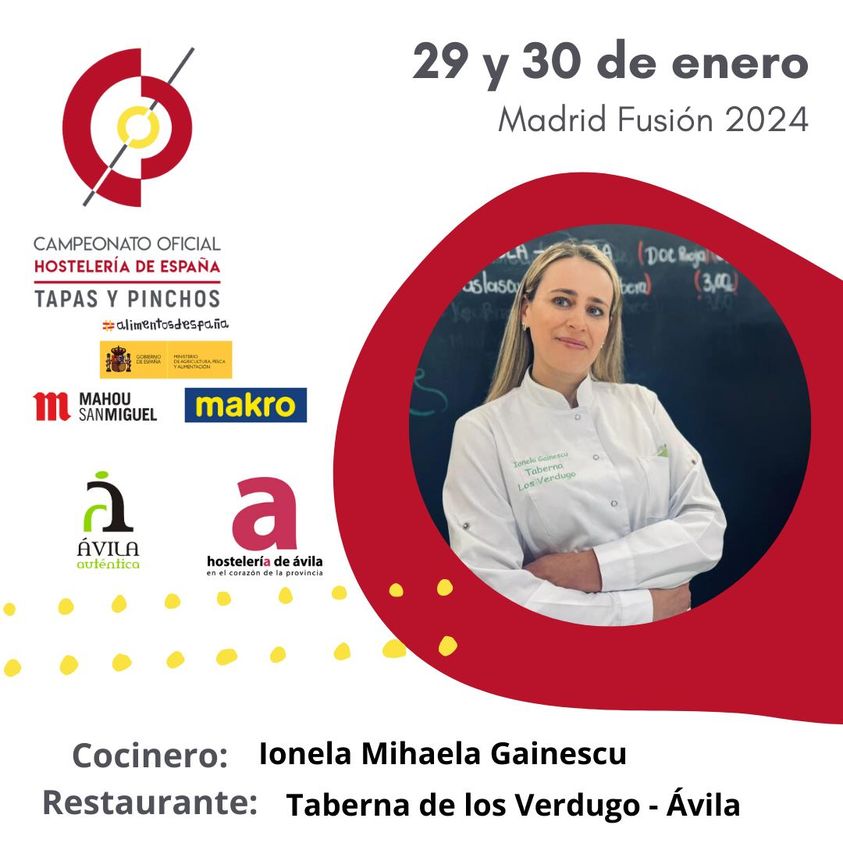 HOY ES EL DIA - Ionela Gainescu, chef de La Taberna De Los Verdugo, representa a la Federación de #HosteleríadeÁvila en el II Campeonato Nacional Hostelería de España - Pinchos y Tapas  <a href="/madridfusion/">madrid fusion</a> <a href="/Avilaautentica1/">Ávila Auténtica.</a> #madridfusion2024 facebook.com/hosteleriadeav… #CampeonatoHosteleria