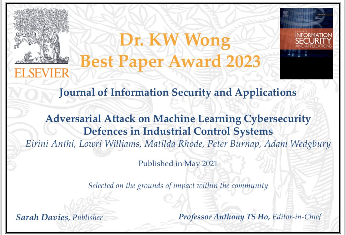 I am so excited and honored to announce that our publication in one of the leading journals in the field of Cybersecurity has been awarded the prestigious 'Dr. KW Wong Best Paper Award'. 😭🤩
@Lowri_Williams @pbFeed @matilda_rhode @AdamWedgbury