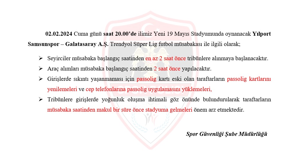 spor_sube's tweet photo. SPORSEVERLERİN DİKKATİNE!  #EGM #SamsunEmniyet #Samsun #Samsunspor https://t.co/lhqwFCRIz8