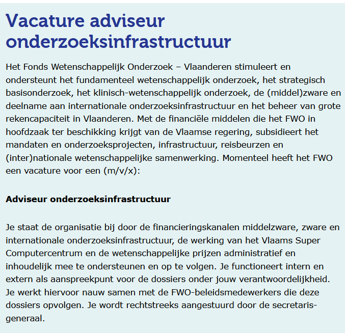 📢Vacature: We zijn momenteel op zoek naar een adviseur onderzoeksinfrastructuur. Solliciteren kan tot en met 09/02. Alle info: fwo.be/nl/jobs/vacatu…