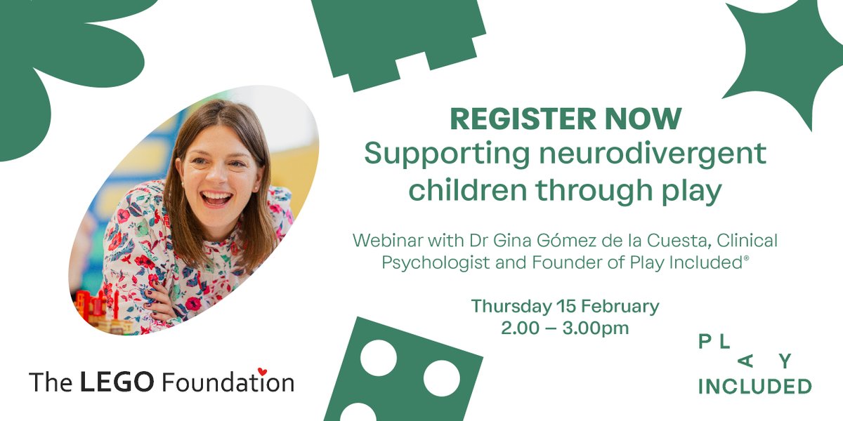 NEW FREE WEBINAR Thu 15th Feb 14h00 (UK time): Dr Gina Gómez de la Cuesta, Clinical Psychologist and Founder of @playincluded® will show you how you can use collaborative LEGO® play to support the children you work with, register at: brighttalk.com/webcast/14305/…