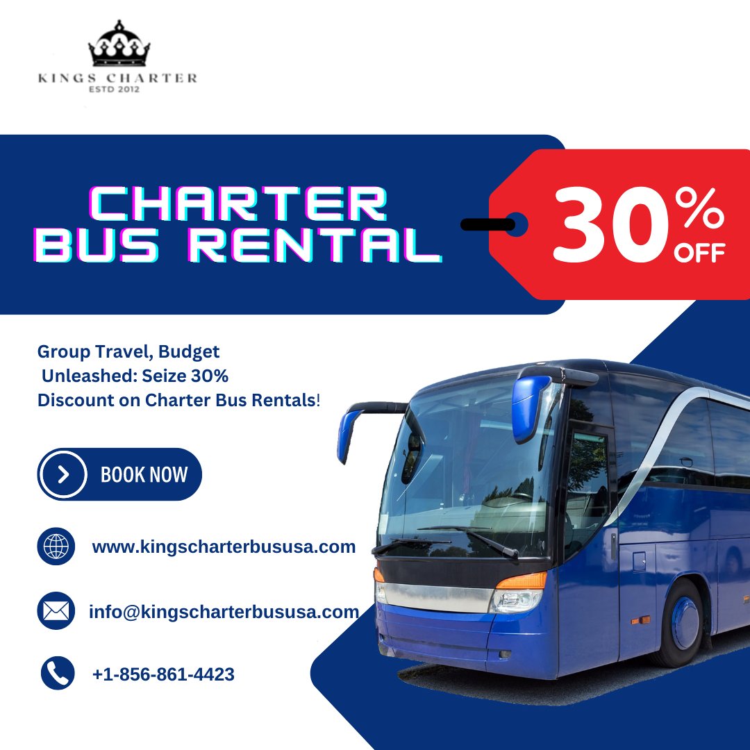 Get an incredible 30% off on charter bus rentals! Don't miss this exclusive deal for affordable and convenient group travel. Book now and save!
𝐄𝐦𝐚𝐢𝐥 𝐮𝐬: info@kingscharterbususa.com
𝐂𝐚𝐥𝐥 𝐔𝐒: +1-856-861-4423
#charterbus #minibus #tourbus #CharterBusRental #tourbus