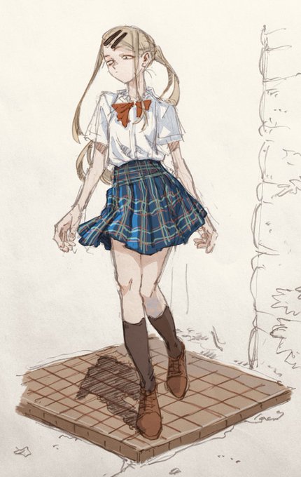 「full body plaid skirt」 illustration images(Popular)