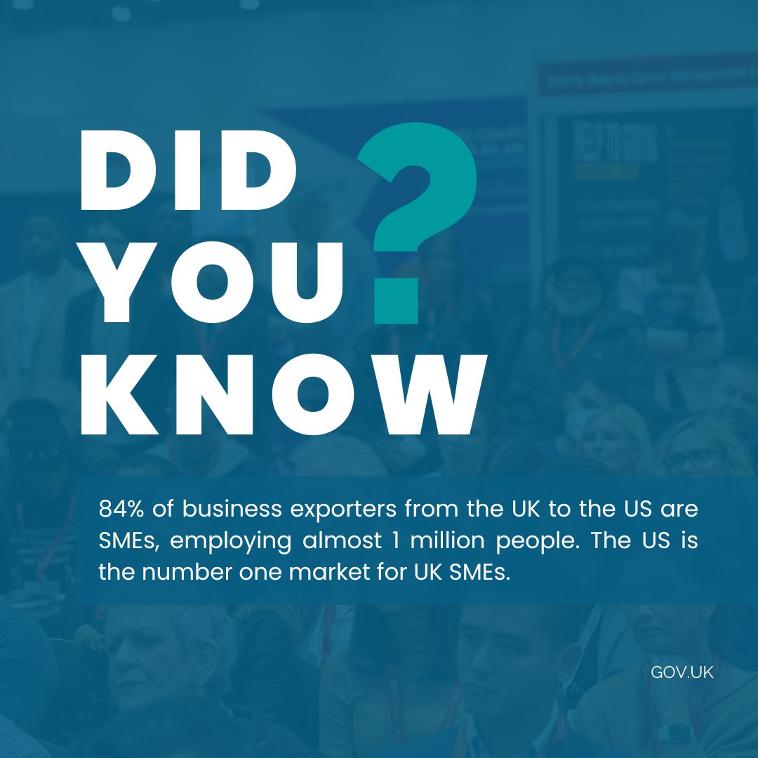 Did You Know❓

According to GOV.UK, 84% of business exporters from the UK to the US are SMEs.

Why not come along to Going Global Live Miami on the 6th &amp; 7th of March to find out how you can expand overseas? Free tickets here: goinggloballive.com/?utm_source=GG…

#GGLive