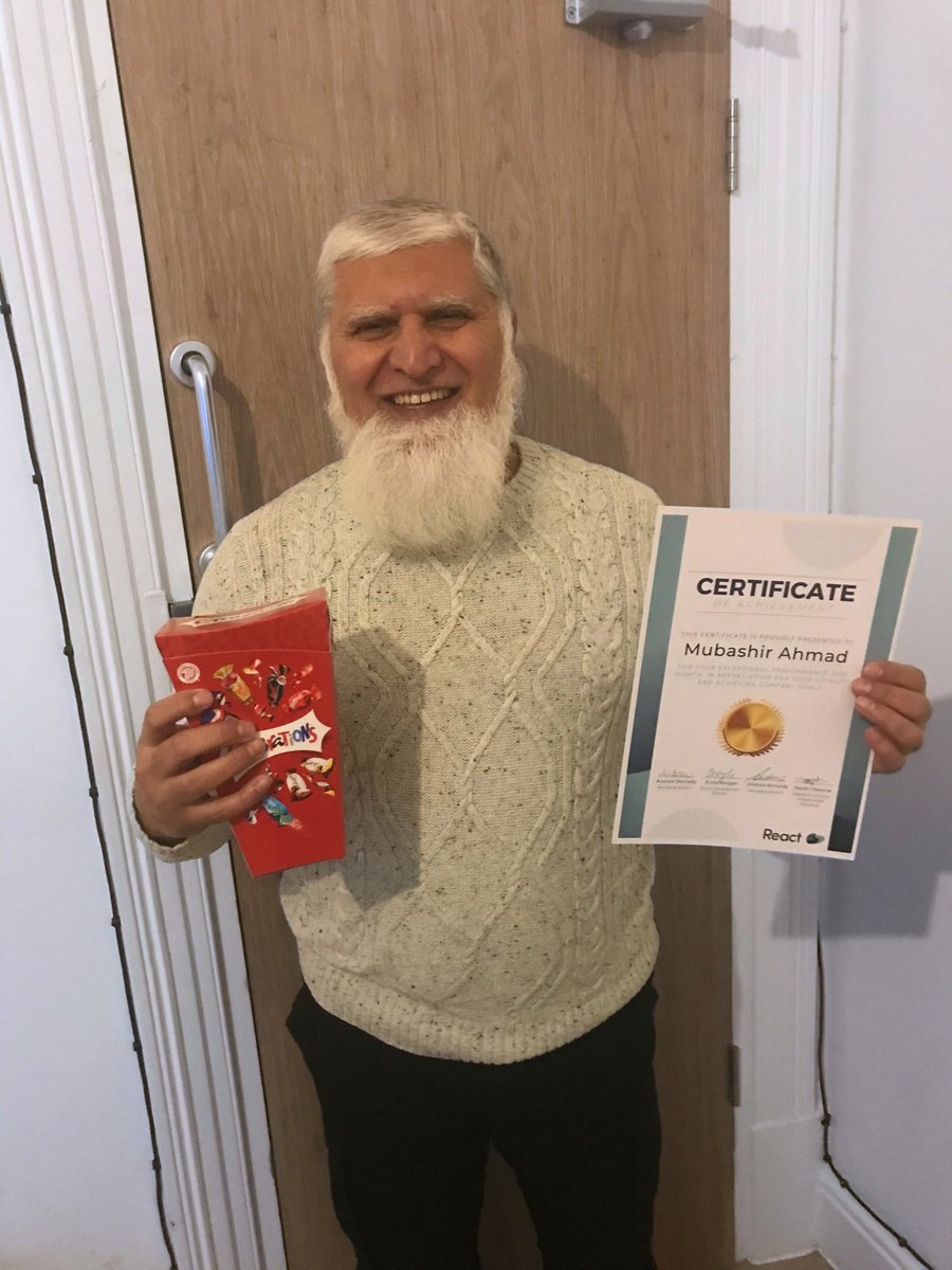 We would like to Congratulate Mubashir on recieving January's Employee of the Month. Since his start with us at React, he has had such a great influence at our Cadoc Service. Thank you Mubashir for all you do. #React #ImprovingLives #EmployeeOfTheMonth