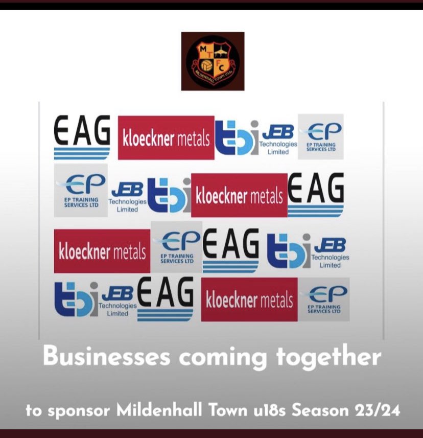 Mildenhall Town u18s 2023/24 (@mildenhallyouth) on Twitter photo Another massive thank you to all our sponsors who have looked after the u18 squad this Season. <a href="/JEBTechnologies/">JEB Technologies</a> <a href="/ClarisonGroup/">The Clarison Group</a> @KloecknerUK <a href="/eptraining/">EP Training Services</a> Another massive thank you to all our sponsors who have looked after the u18 squad this Season. <a href="/JEBTechnologies/">JEB Technologies</a> <a href="/ClarisonGroup/">The Clarison Group</a> @KloecknerUK <a href="/eptraining/">EP Training Services</a>
