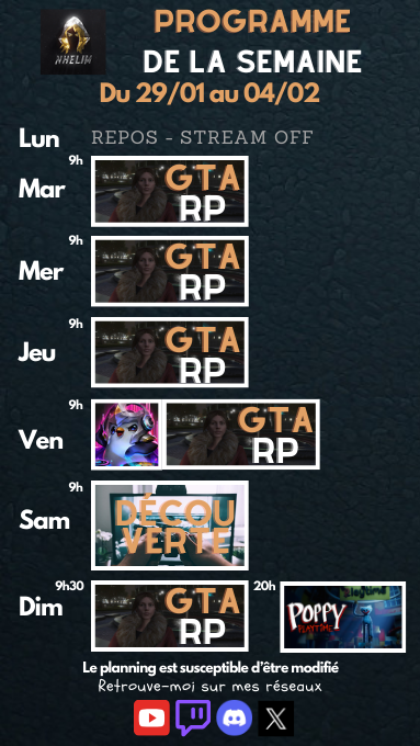 Le programme de la semaine !