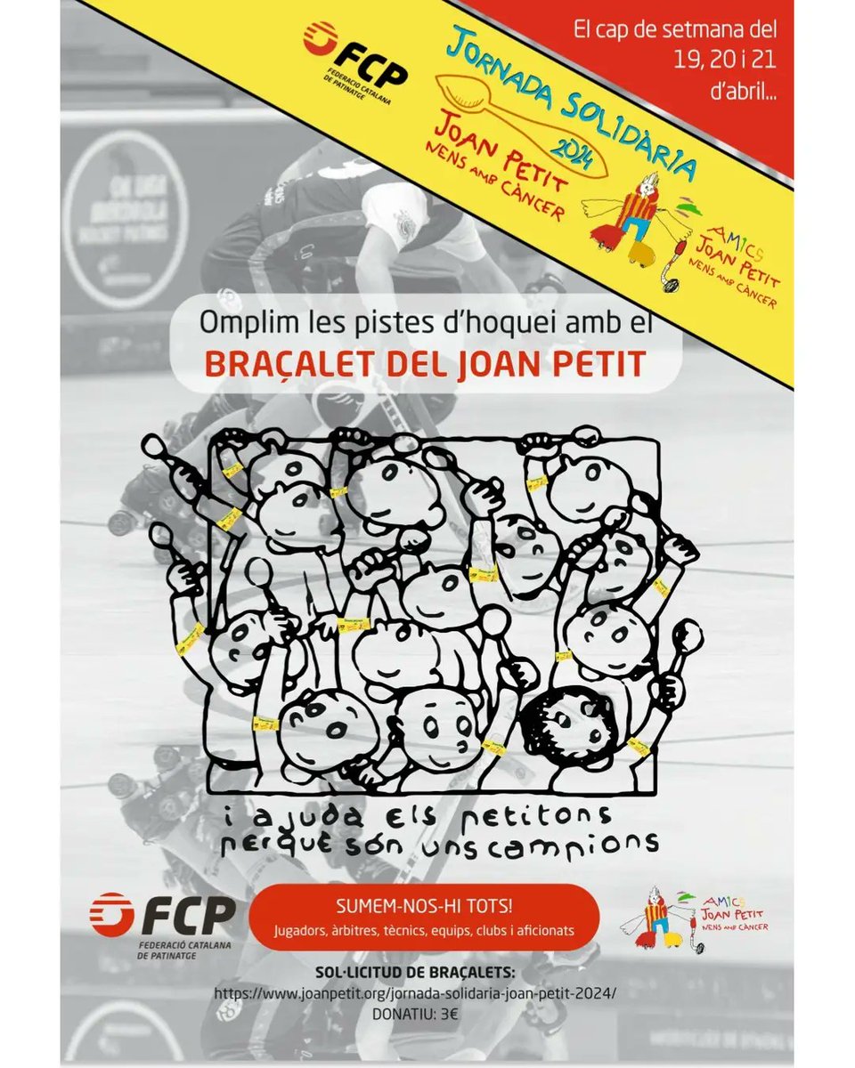 Sumeu-vos tots els equips d'hoquei a la Jornada Solidària Joan Petit 2024 😊
Omplim les pistes del braçal solidari, els dies 19, 20 i 21 d'abril 💛