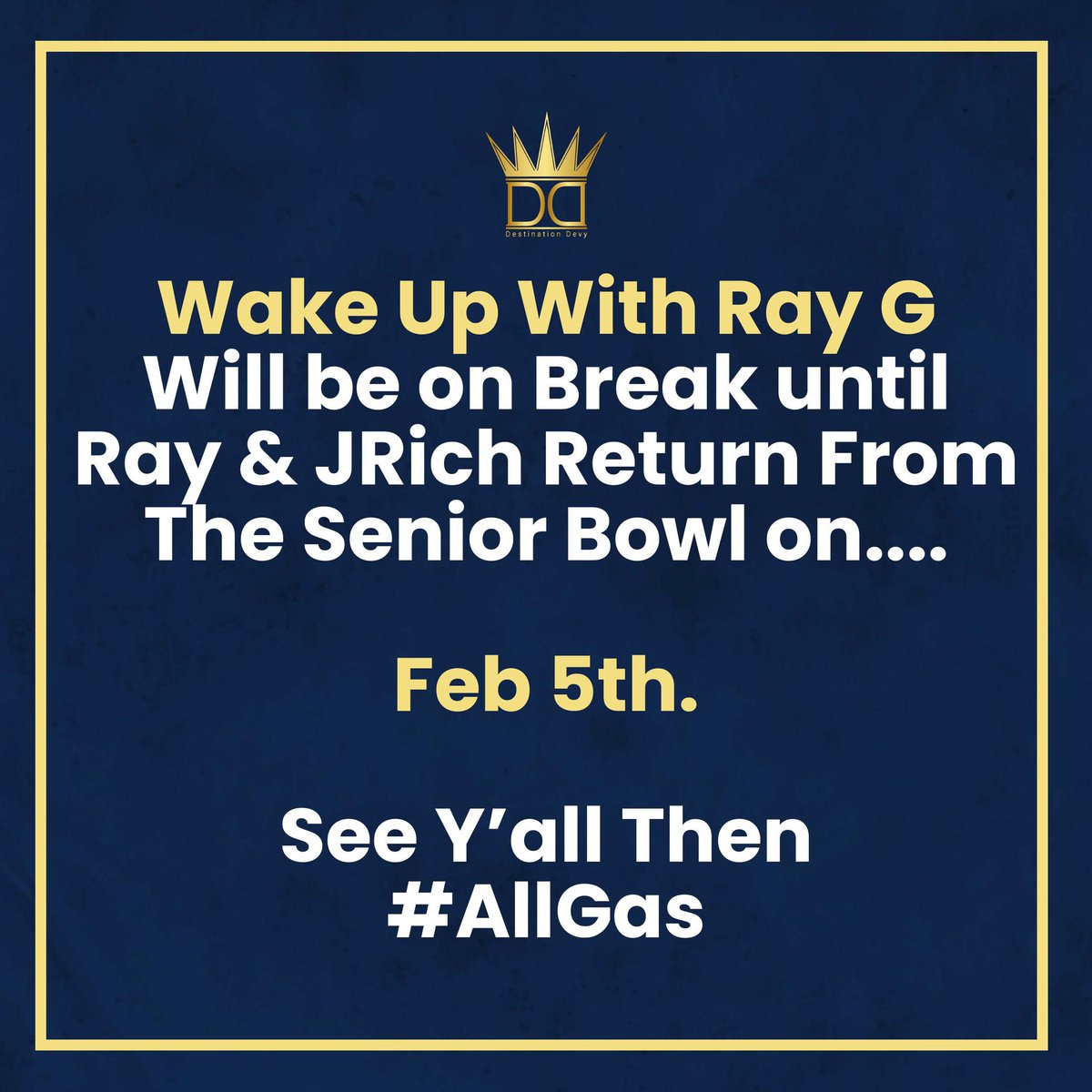 Reminder:

There is no <a href="/_WakeUpTV/">🗣 Wake Up!</a> this week.

Make sure to follow <a href="/RayGQue/">Ray G</a>/<a href="/ChaBoyJRich/">Jordan Richards</a> &amp; <a href="/CharlesChillFFB/">Scott Connor</a> as they provide eyes and ears to what is going on at the <a href="/seniorbowl/">Panini Senior Bowl</a> 

#ThedraftstartsinMobile