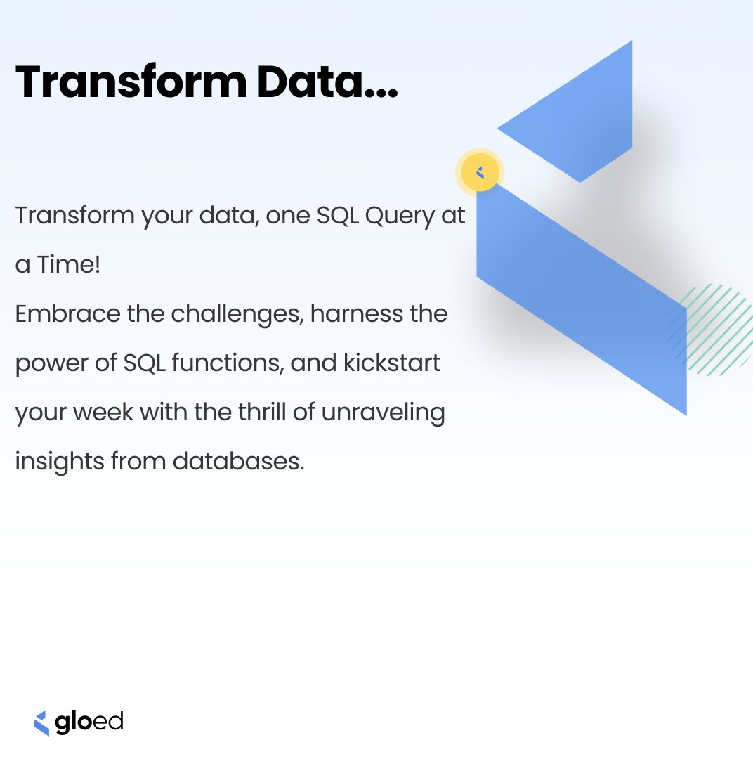 gloed_co's tweet image. Each query is a step toward unraveling insights and empowering decisions. Let's turn raw data into meaningful stories!
#SQLFunctions #DataManipulation #DatabaseMagic #gloed #DataSkills # Dataanalysis #TechEd