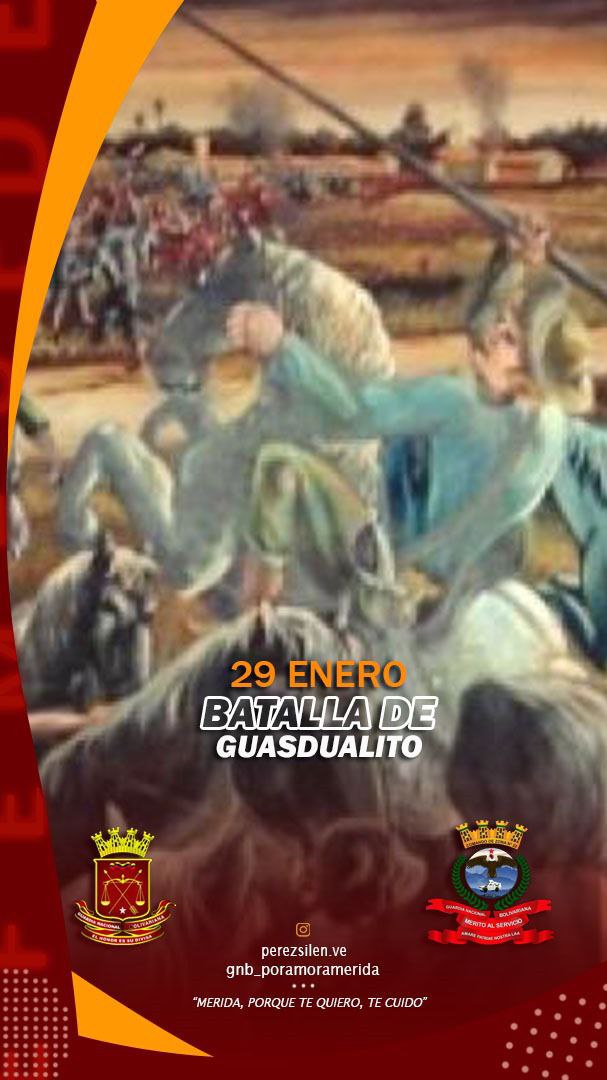 🗓️ La Batalla de Guasdualito fue un enfrentamiento militar que sucedió el #29ENE de 1815 entre las fuerzas patriotas al mando del Coronel Francisco Olmedilla y el Capitán José Antonio Páez, para luchar a favor de la Independencia de Venezuela.