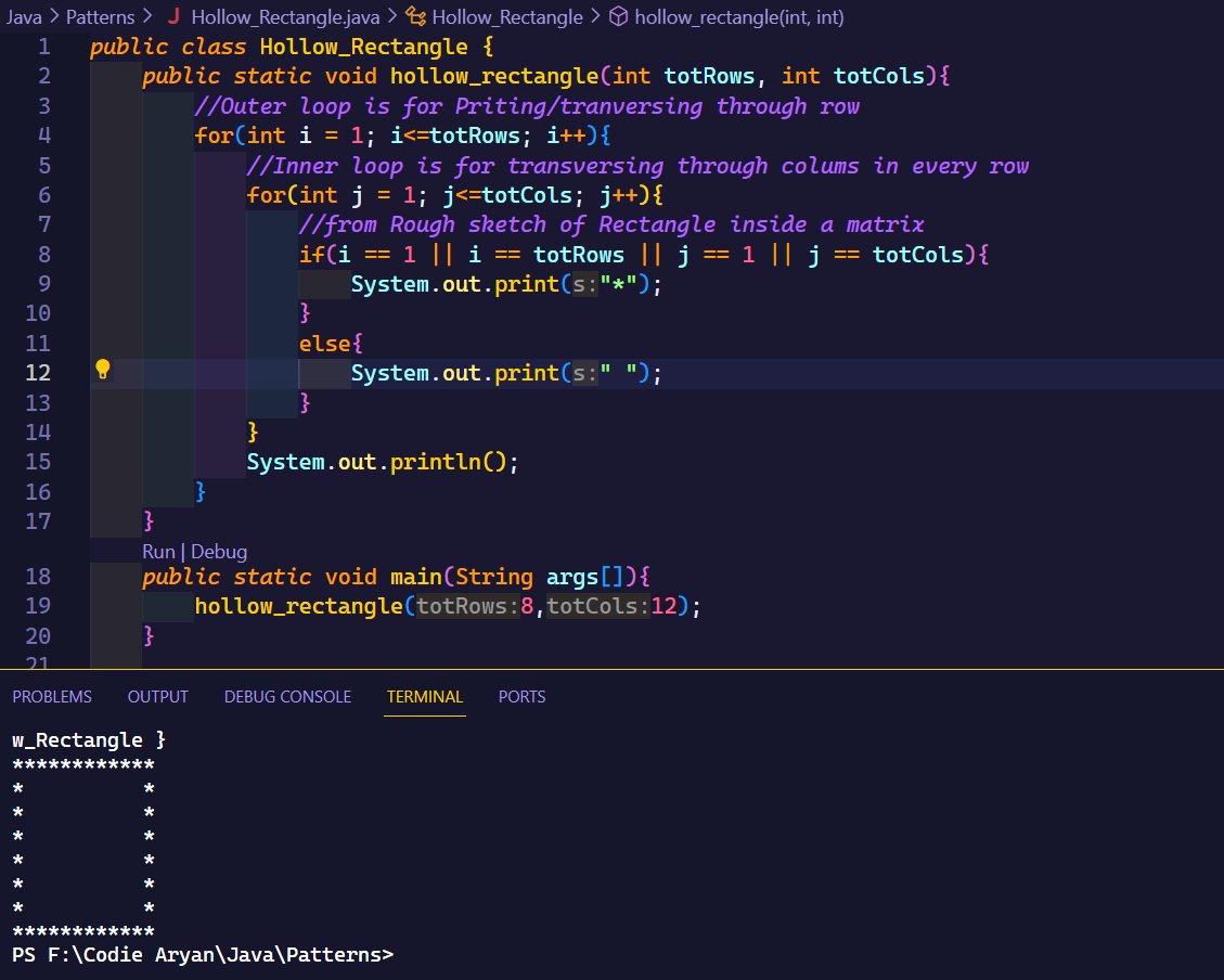 CodieAryan's tweet image. Day 29: Embracing rectangular elegance! Crafted a Java program to print the pattern of a hollow rectangle, mastering the art of pattern creation. 🔄🔲 #JavaProgramming #RectanglePattern #Day29 #100DaysOfLearning