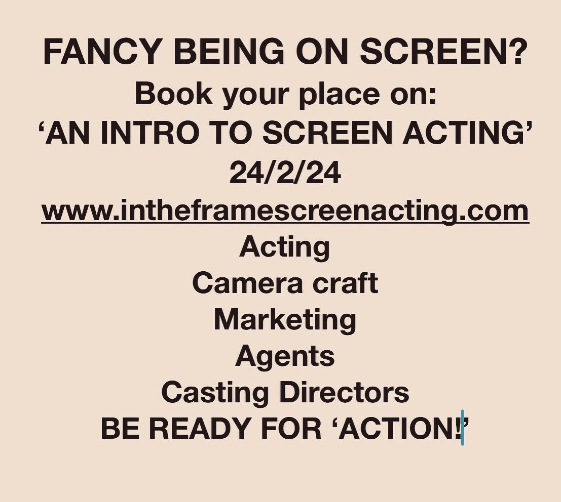 The days are ticking away! ‘AN INTRO TO SCREEN ACTING’ 24/2/24 Be ready for action by having the key skills and knowledge on your first steps towards your career as a screen actor. #acting #training #screenactor #actorslife #newcastleupontyne #toon