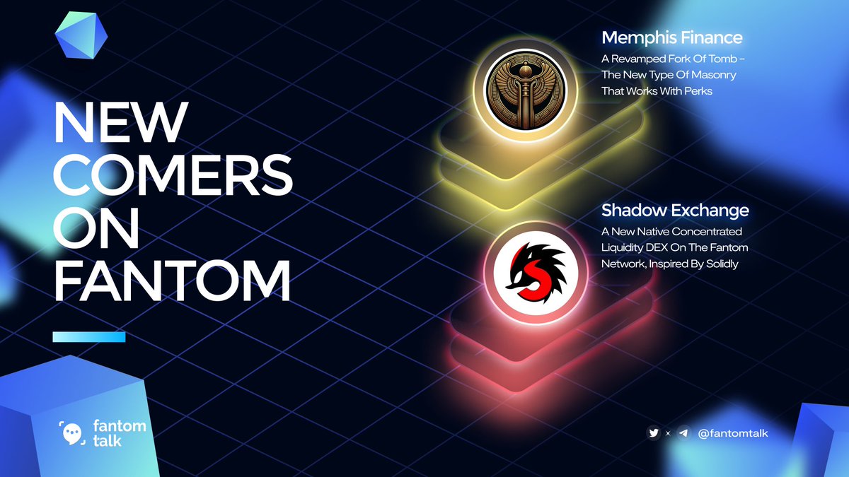 Happy Monday, $FTM fam!

With the news of the #FantomSonic launch in the spring, <a href="/FantomFDN/">Fantom Opera</a> is getting a lot of attention from builders!

And this week, we'd like to introduce two newcomers:

<a href="/MemphisFin/">Memphis Finance</a>
<a href="/ShadowDexFi/">Shadow Exchange x(3,3) 💥</a>
Let's build together! 🔥🔥🔥

$FTM