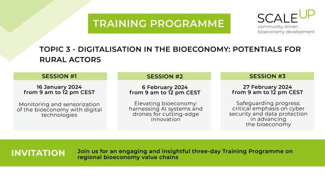 Join @SCALE_UP_HEU's 🆓 online training to enhance your bioeconomy knowledge! Next topics: 🗓6 Feb: AI & Drones in Bioeconomy - AI applications & drone use in agriculture. 🗓27 Feb: Data protection and cybersecurity advancing bioeconomy. 🔗on the #ECCP clustercollaboration.eu/content/online…