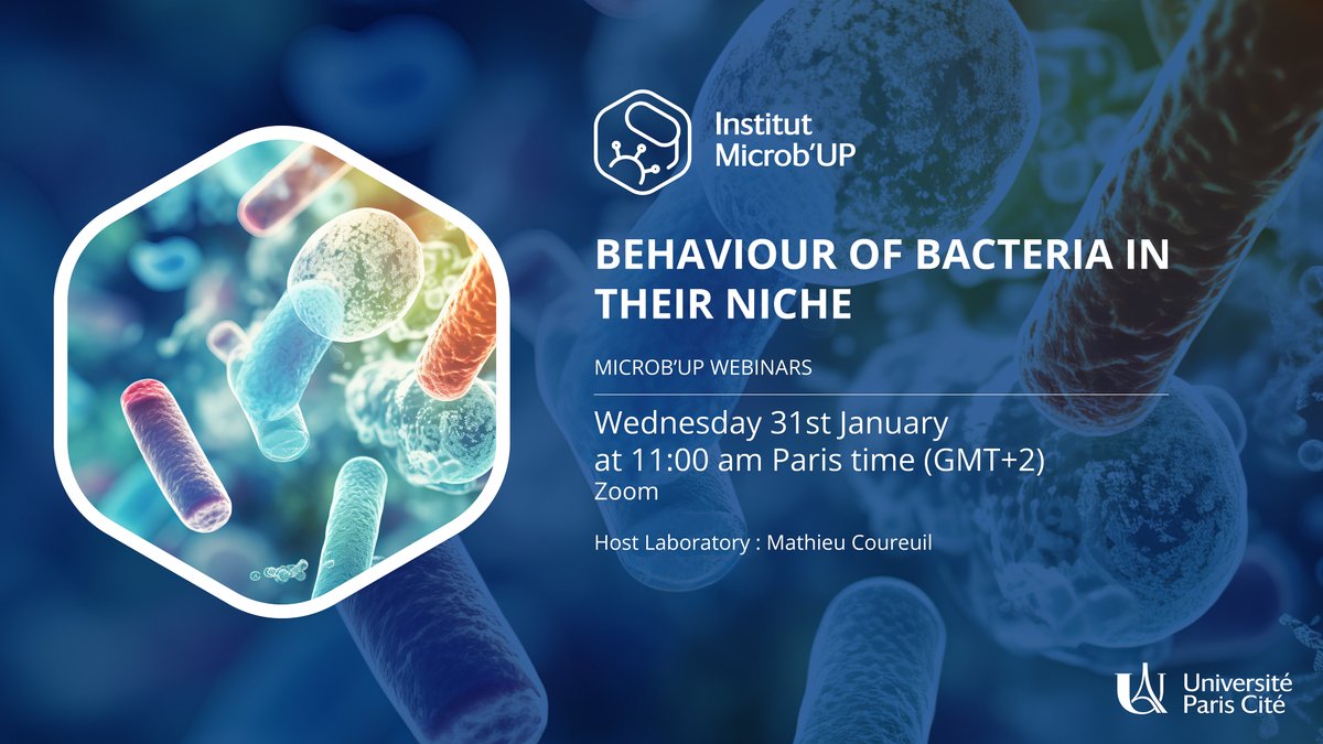 It's in two days Don't miss it !!! 11:00🔬Tâm Mignot Predatory soil bacteria: from molecular and cellular scales to ecology 11:50 🔬@m_grognot 12:10 🔬@Kamo_Valenzuela Infos, registration -> microb-up.u-paris.fr/webinar-31st-j…