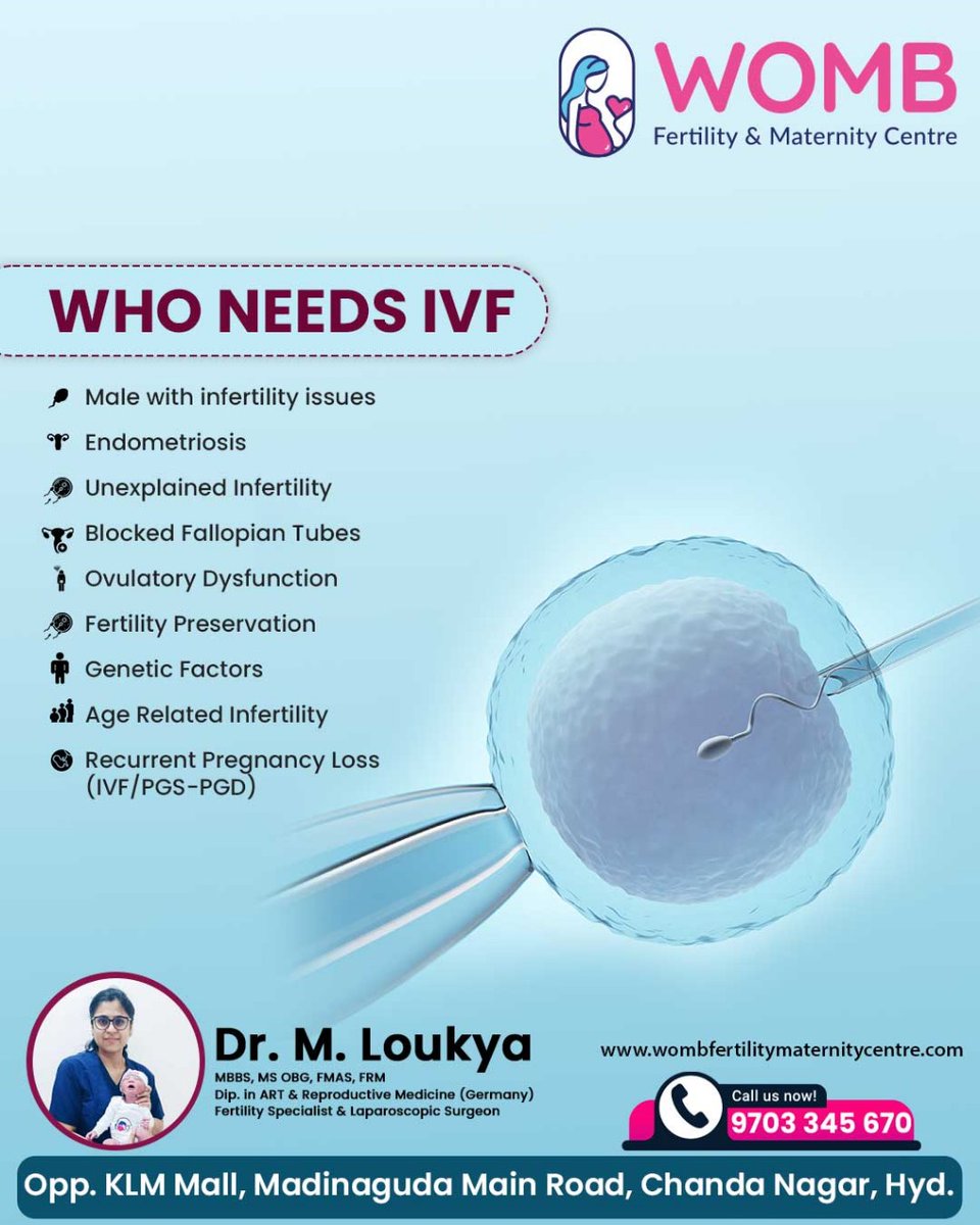Exploring IVF? Learn who might benefit from this fertility treatment journey.
Book Your Appointment Now
Call: 9703345670

#IVF #wombfertilitycentre #madinaguda #chandanagar #InfertilityTreatment #FertilityIssues #ReproductiveHealth  

visit
wombfertilitymaternitycentre.com
