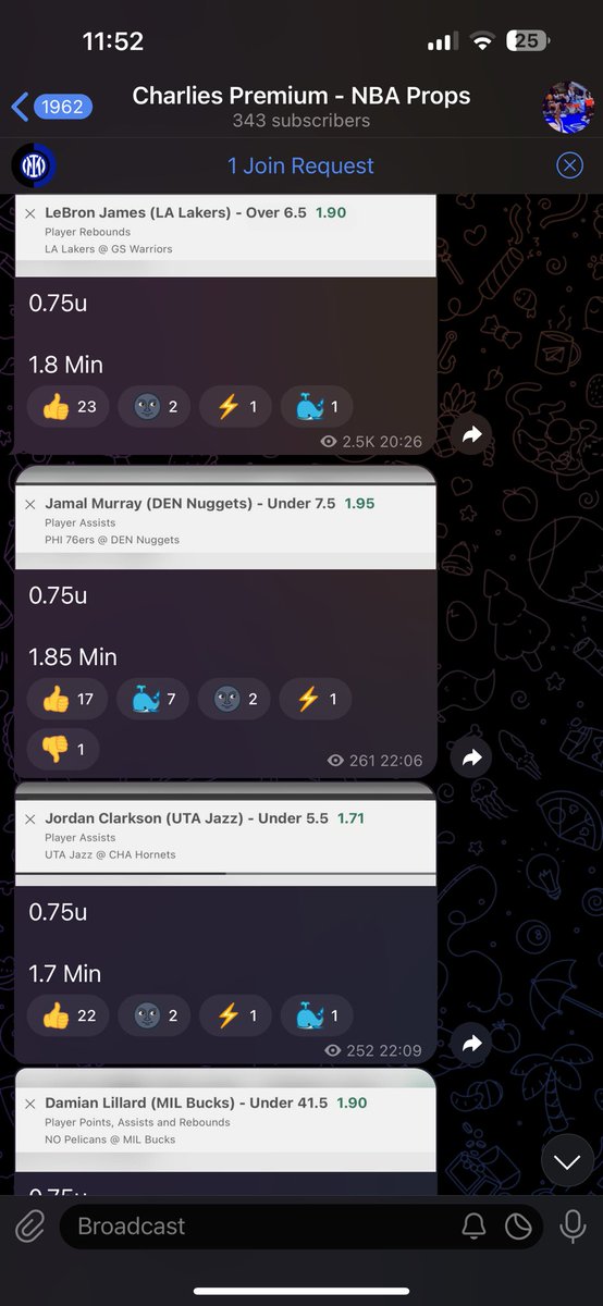 TipsterCharlie's tweet image. What a weekend in our #NBA props group! 

Lebron O6.5 Rebs @ 1.90✅
Murray U7.5 Assists @ 1.95✅
Clarkson U5.5 Assists @ 1.71 ✅
Lillard U41.5 PRA @ 1.90✅
Wesley U3.5 Assists @ 2.20 ✅
Murray U6.5 Rebs @ 2.0✅
White O4.5 Assists @ 1.71✅
Jackson U30.5 Points @ 1.83✅
Durant O4.5…