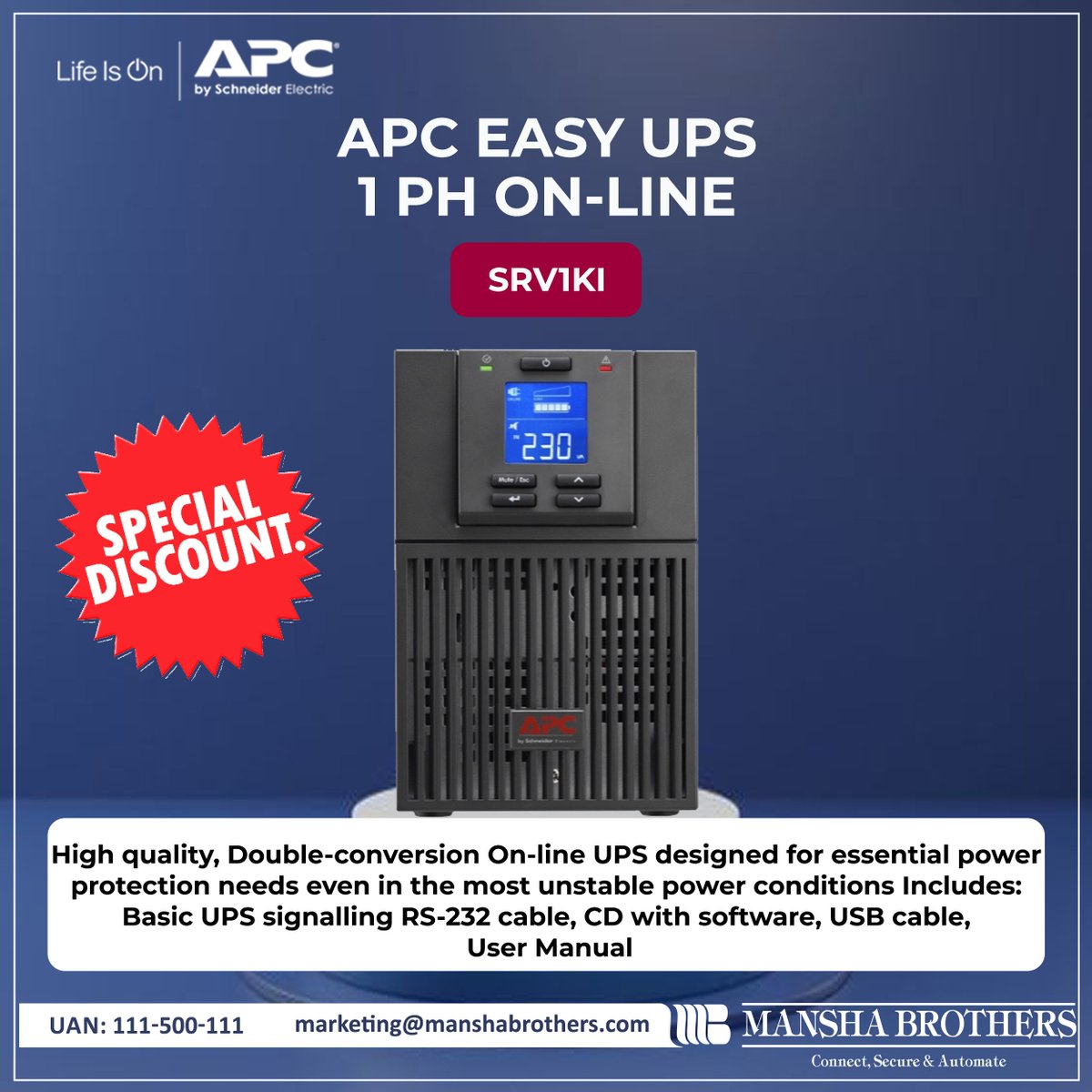 ManshaBrothers's tweet photo. Power up your protection game with the APC Easy UPS 1 PH On-Line (SRV1K1) - now on a special discount offer! 📷
#ManshaBrothers #APCEasyUPS #PowerProtection #SpecialOffer #ReliablePower #TechDeal https://t.co/4gQcSc9gOw