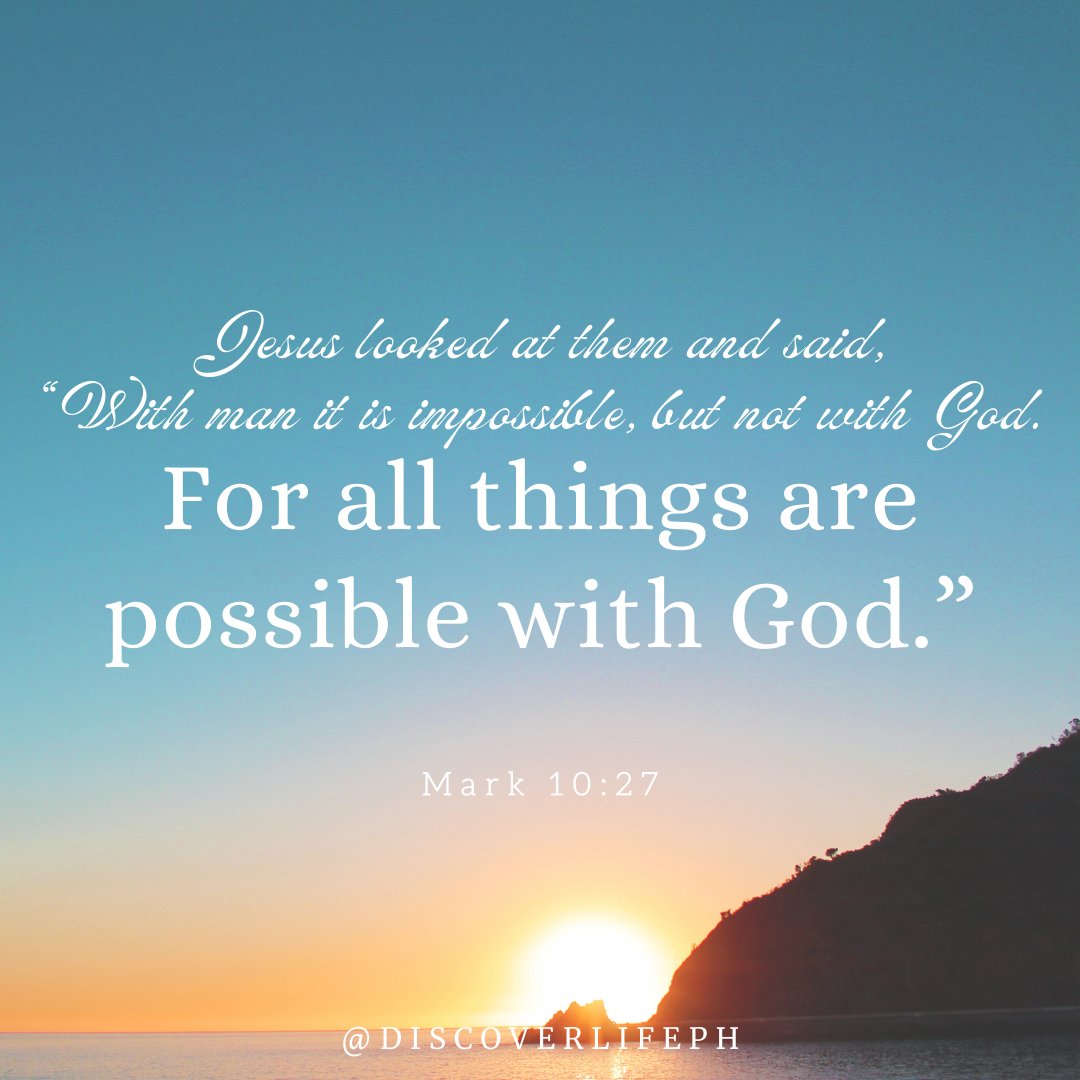 DiscoverLifePH's tweet photo. Dear Almighty God,

We lift our hearts and mind to You, recognizing your profound promise in Mark 10:27. We find solace in this truth that with You, all things are possible. Strengthen us and our faith.

#DiscoverLifePH #Philippines #VerseOfTheDay #BibleVerse #BibleVerseOfTheDay https://t.co/EQzJvWOzWL