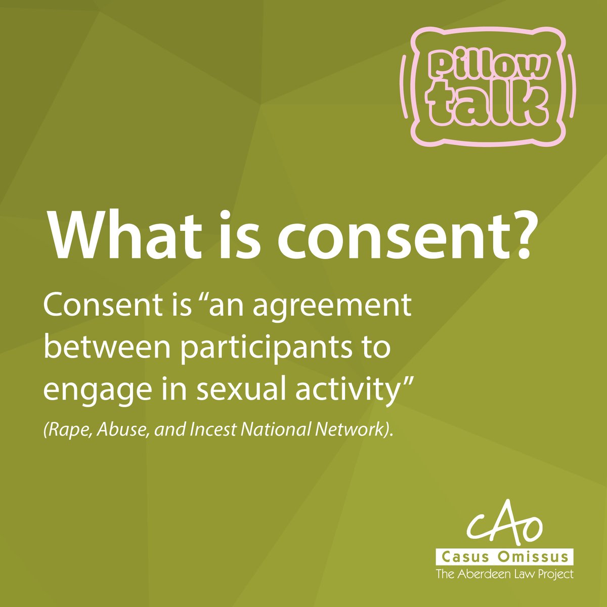 abdnlawproject's tweet photo. Our Pillowtalk project have been working hard on our social media campaign discussing the topic of sexual consent. We are pleased to release the first post of their campaign: what is consent, the legal context and how to ask for consent! #WeDoProBono 1/2 https://t.co/pxQDYIn6h1