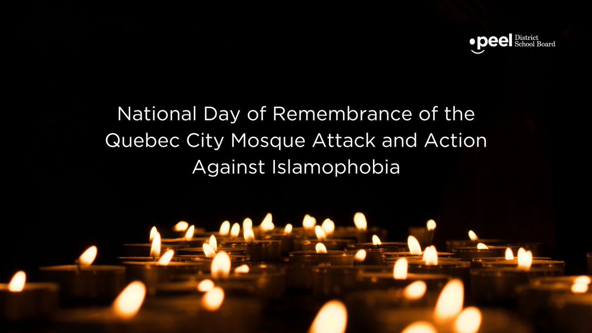 PeelSchools's tweet photo. Today we recognize the National Day of Remembrance of the Quebec City Mosque Attack and Action Against Islamophobia. We pay tribute to the innocent lives taken and stand in solidarity with the Muslim community against Islamophobia and all forms of hate and acts of discrimination. https://t.co/19k3Kq63iB