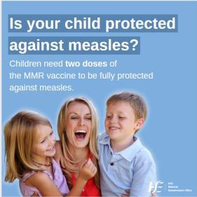 Measles cases are rising in Europe. 
Your child needs two doses of the MMR vaccine to be fully protected.  If your child hasn’t had their MMR vaccines, contact your doctor. They can catch up with the vaccines they have missed. The vaccine is free
#KeepUpToDate #VaccinesWork