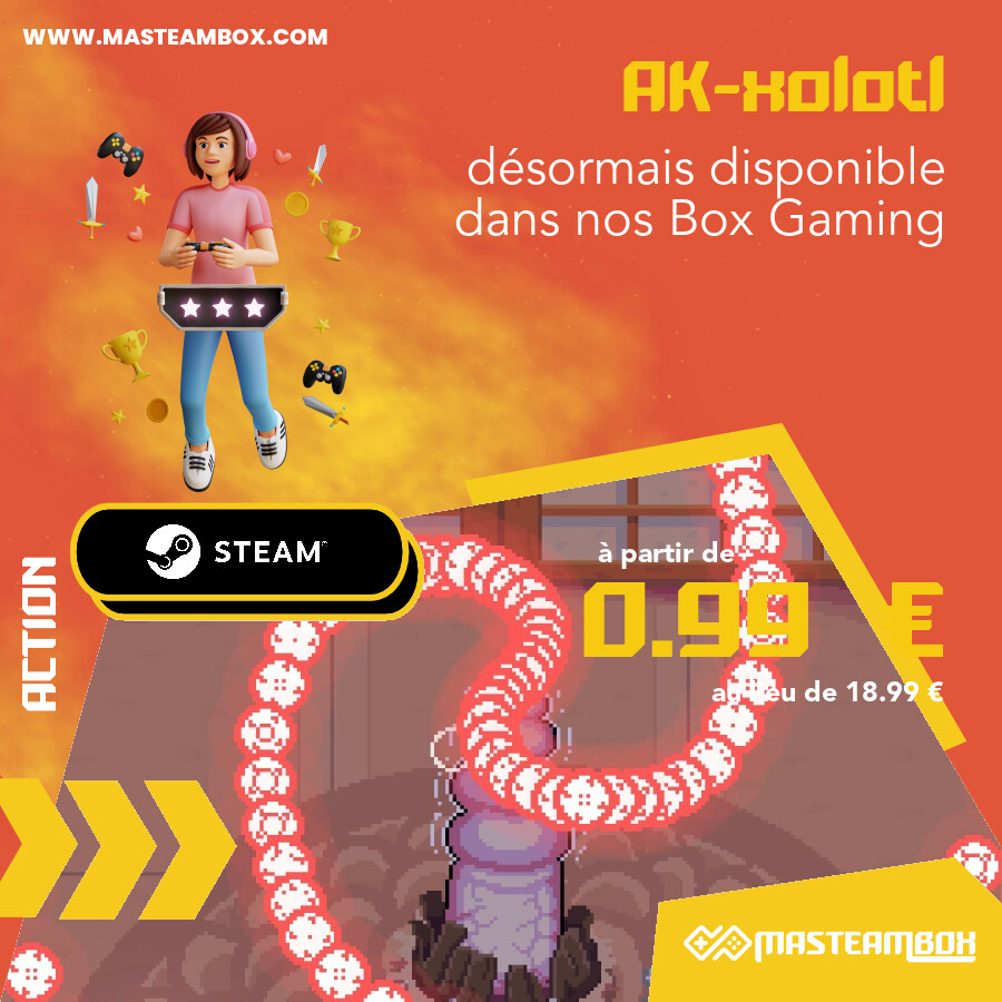 MaSteamBox's tweet photo. 🎮 - Le jeu 'AK-xolotl' est disponible dans nos #SteamBox https://t.co/PqhdTQLPCs à partir de 0.99 € 📦.
 •••••
 🔥 Découvrir le jeu : https://t.co/xRwnLsCITA
 🛒 Commander : https://t.co/XoYq7yEATU
 •••••
 
 #MaSteamBox #jeu #geek #gamer… https://t.co/9jZ38MCTMh https://t.co/TXHyxhRztm