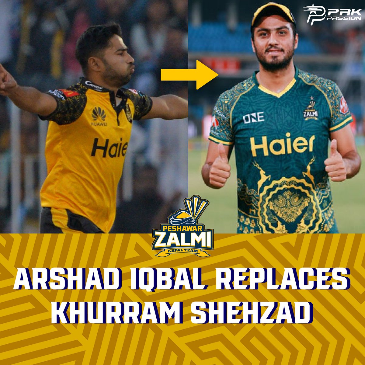 PakPassion's tweet photo. Peshawar Zalmi have also replaced Khurram Shahzad partially with another right-arm seamer Arshad Iqbal 📢
#PSL9 #ArshadIqbal #HBLPSL9 https://t.co/d8u5bayAMZ
