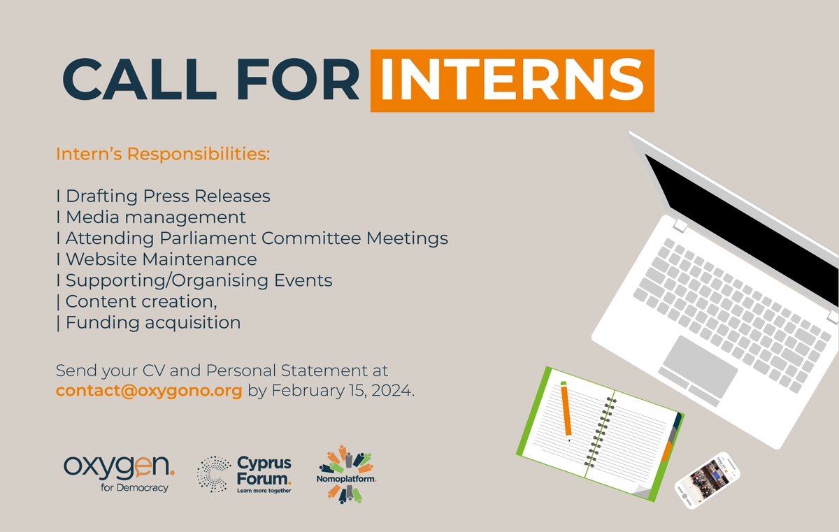 👉 Are you passionate about contributing to our flagship projects (#CyprusForum and #Nomoplatform) and other initiatives focused on #participatorydemocracy and #activecitizenship? If so, submit your CV and Personal Statement to contact@oxygono.org by February 15, 2024.