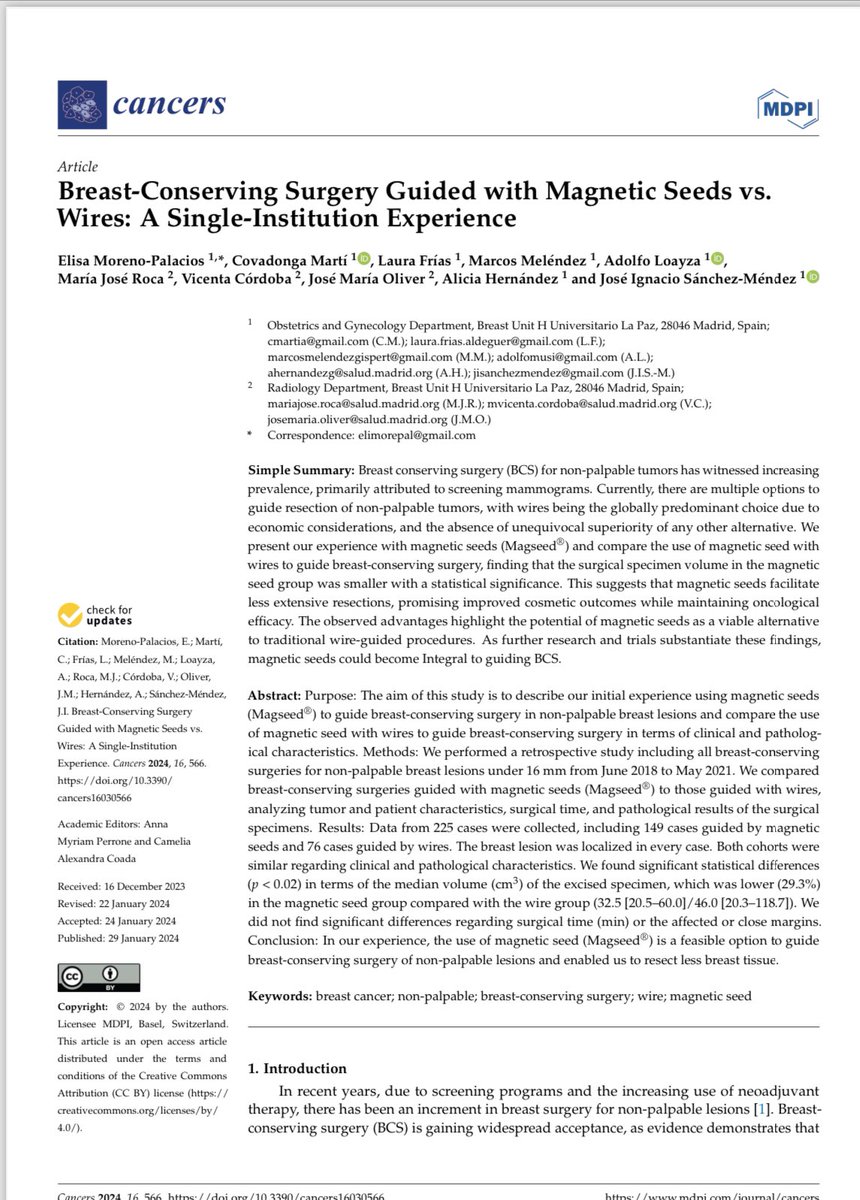 Enhorabuena <a href="/elimorepal/">ElisaMorenoPalacios</a> y <a href="/UnidadmamaLaPaz/">Unidad Mama Hospital La Paz</a> por la reciente publicación en <a href="/MDPIOpenAccess/">MDPI</a> de las ventajas de las semillas vs los arpones en cirugía conservadora de mama
<a href="/Sysmex_Es/">Sysmex España</a> <a href="/cmarti73/">Covadonga Marti</a> <a href="/Avances_Ca_Mama/">Avances Cáncer Mama</a> <a href="/GispertMarcos/">Marcos Melendez Gispert</a>