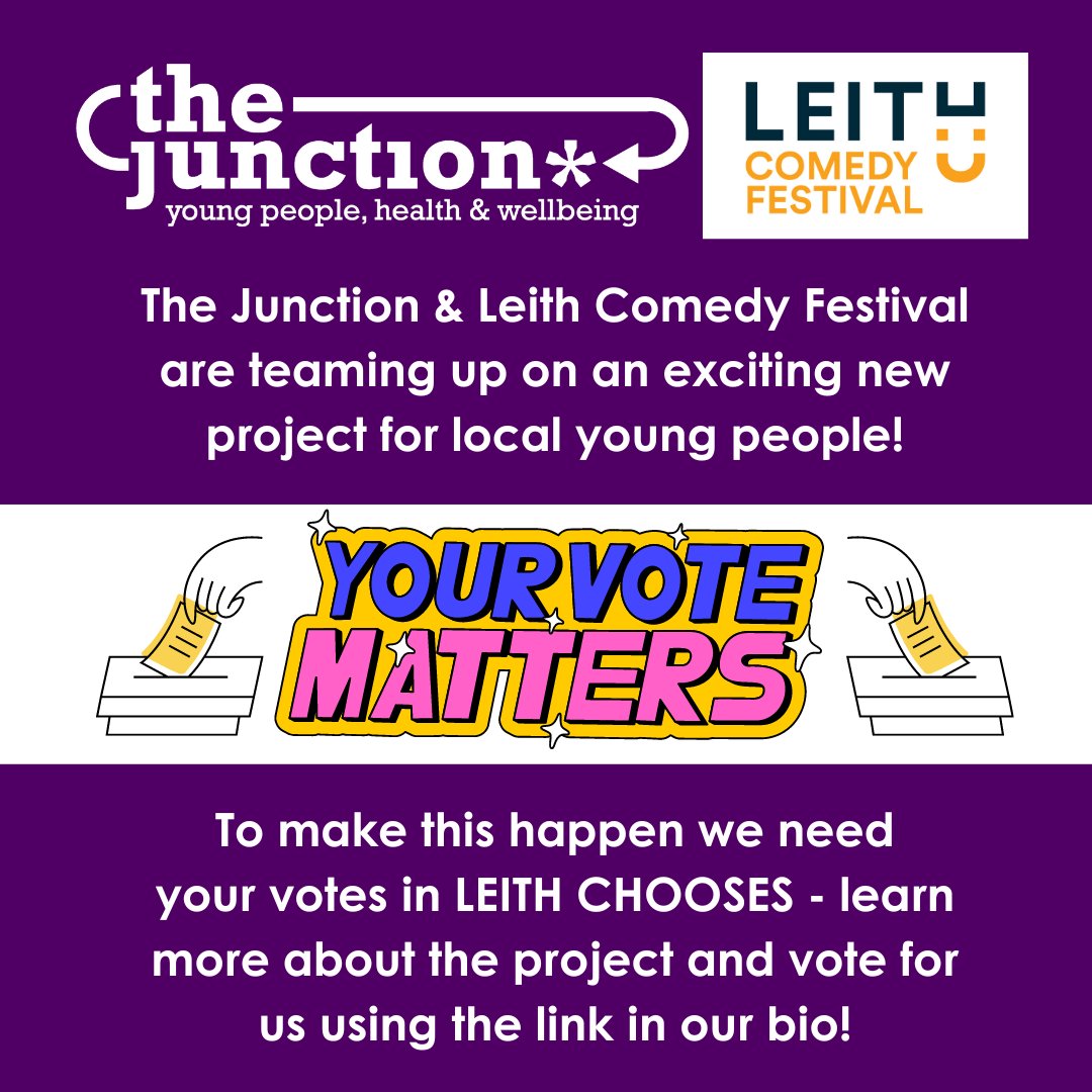 💜 Don't forget! Vote for us in @LeithChooses 💜 You've got just a week left to vote for The Junction and @LeithComedyFest - online voting ends at midnight on the 5th February. Click the link in our bio for more information and to VOTE FOR US! ✨