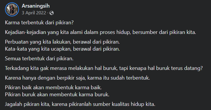 rikat63813155's tweet photo. Krn sejatinya KARMA kita terbentuk dari pikiran baik dan buruk yg telah kita ciptakan. 

#KesadaranJiwa #SpiritualModern https://t.co/l1t1hcVrxg