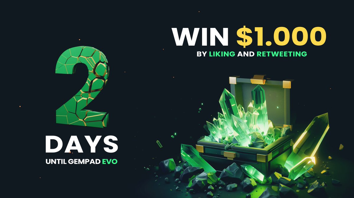 ONLY 2 DAYS LEFT!!!!! 🤩🔥

Get ready for the most AWESOME new features for both Project owners as well as Investors 🚀

Win $1,000💸🤑
👉 Follow us - x.com/TheGemPad
👉 Like this tweet
👉 Quote Retweet and use hashtags #GEMPAD #GEMPADEVOLUTION
👉 Copy paste your Quote