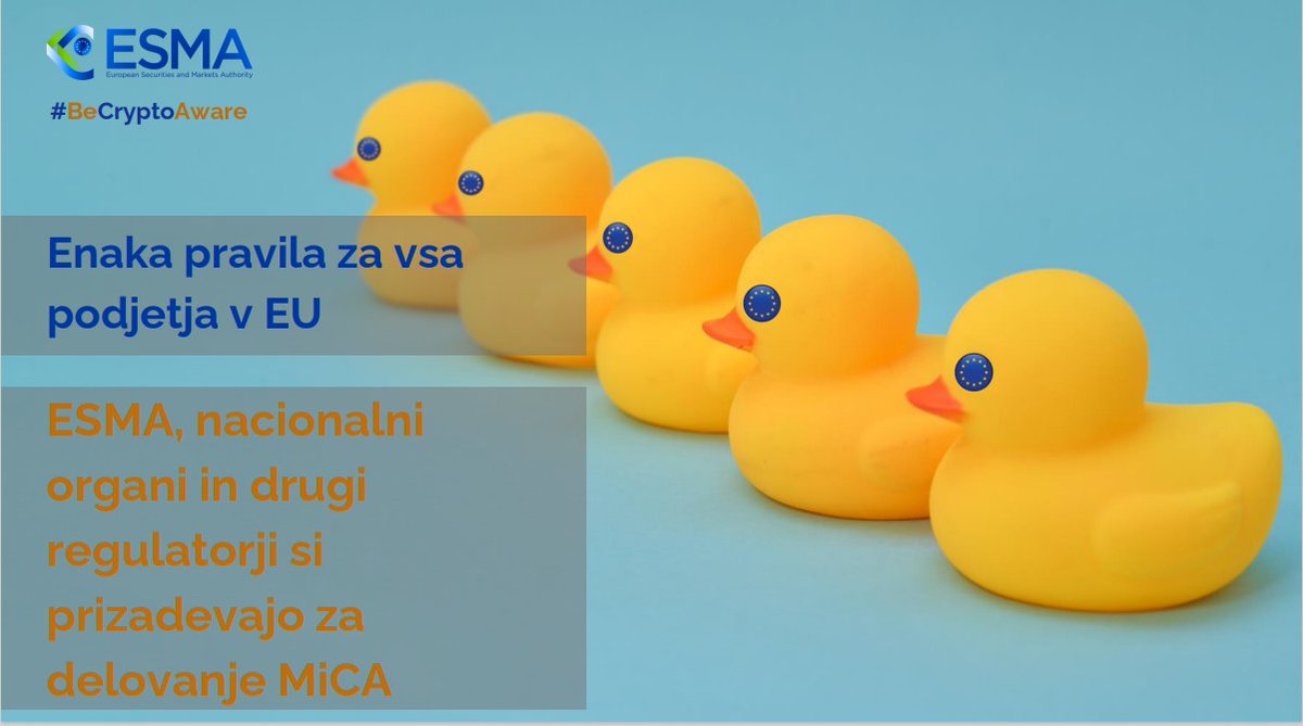 ATVP_RS's tweet photo. #ESMA pripravlja implementacijo uredbe o trgih kripto (MiCa): https://t.co/UpbUcCDadT

💪Nacionalni organi in drugi regulatorji bodo za zaščito vlagateljev uporabili vsa svoja pooblastila.

#crypto #cryptotrading #regulation #ATVP #investoreducation #investorliteracy https://t.co/xhtGUAVEu4
