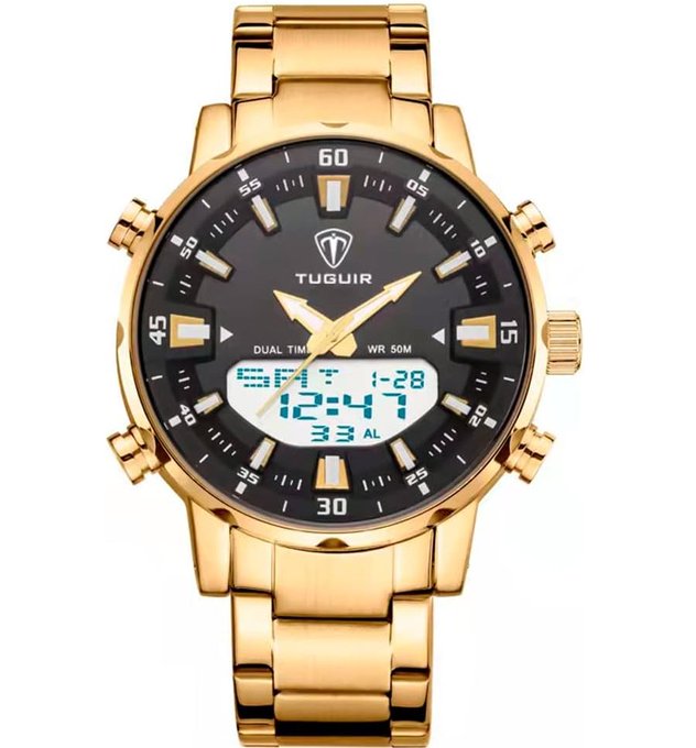 Relógio Masculino Tuguir AnaDigi TG1815 – Dourado e Preto
