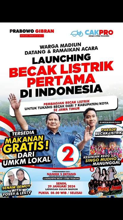 thestrokes_py's tweet image. Mobil ambulans,mobil untuk masjid,kapal untuk nelayan,skrg becak listrik subhanallah capres teriklas🥺nikmat Tuhan mana lg yg kau dustakan🥰✌02menang✌
Pertama kali di dunia
#02KampanyeRamahLingkungan 
PakBowoPertama DiDunia